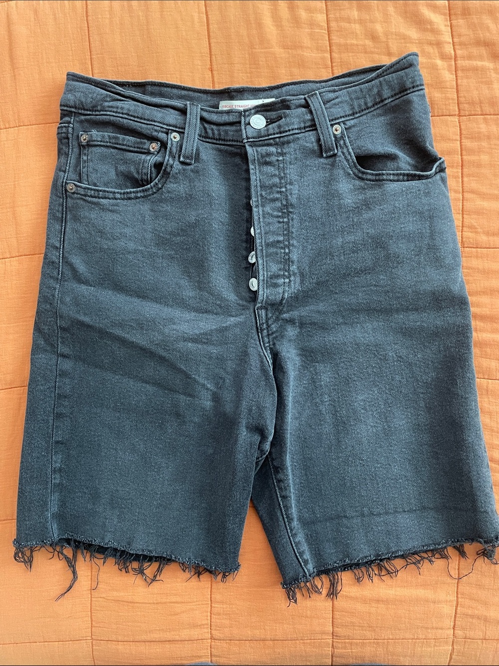 Levi's Black High-Rise Frayed Hem Denim Shorts